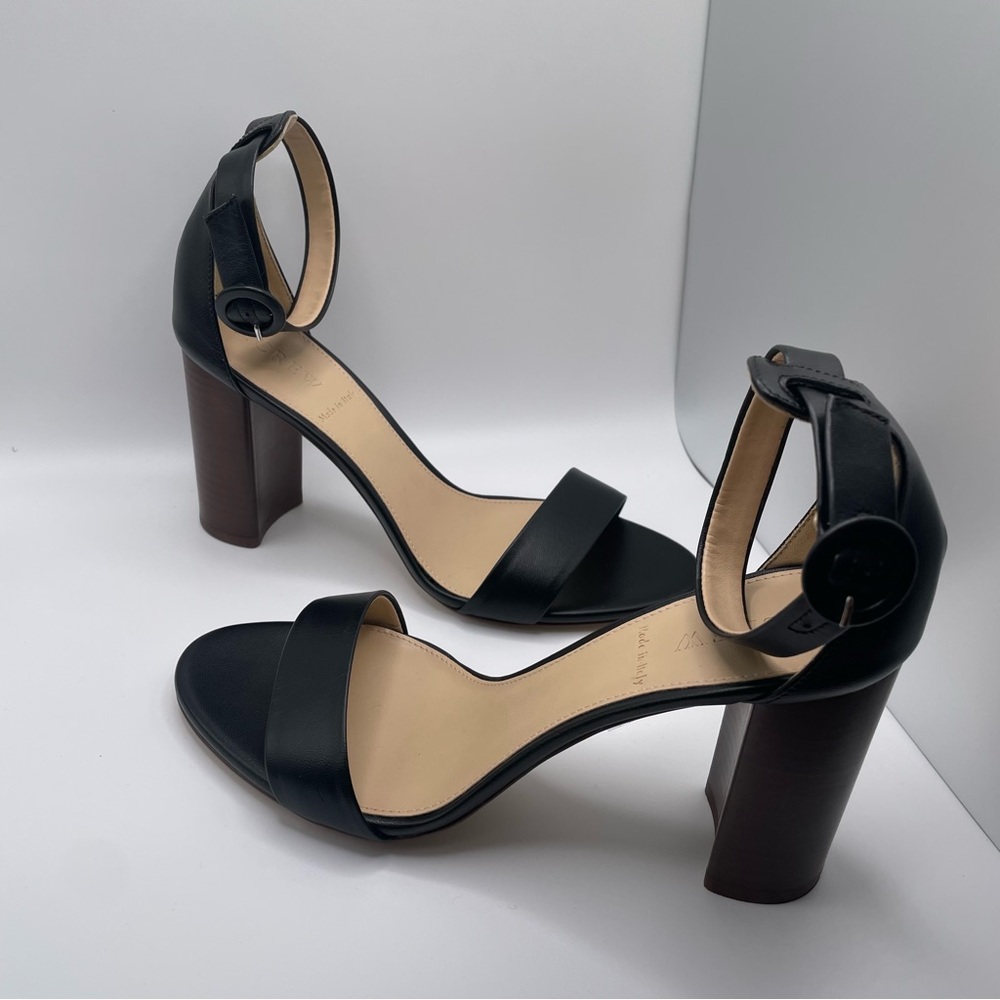 NEW J.CREW Stella Black Leather Heels Sandals Size 7 Made in Italy 4,5”// 9cm - Picture 9 of 11